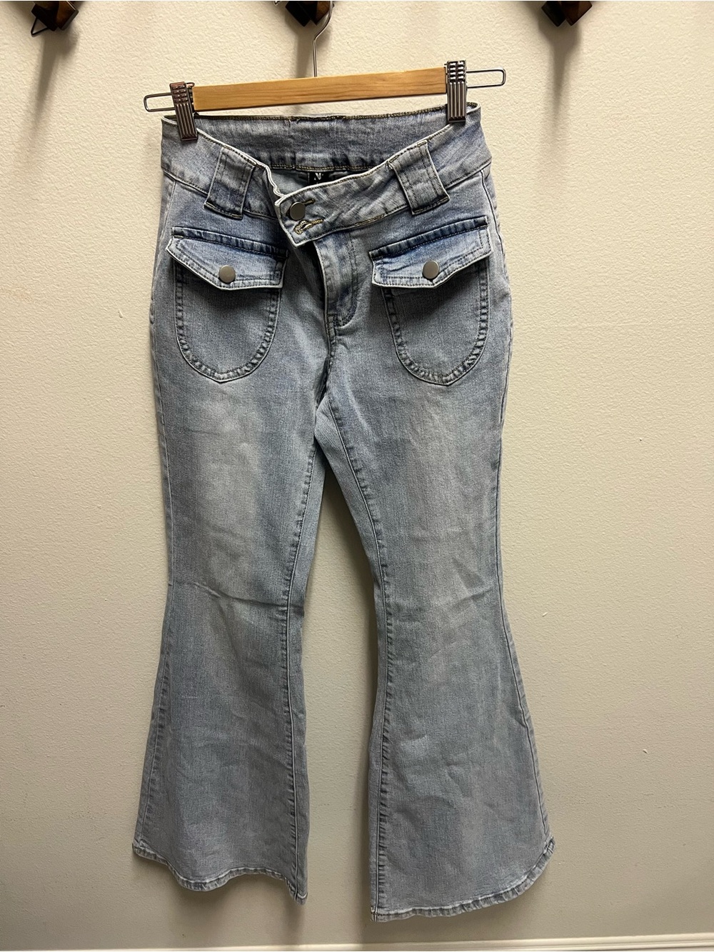 Amazon Light Blue Flare Jeans with Front Flap Pockets